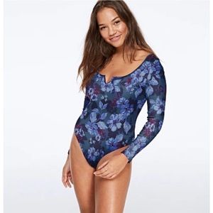 EUC Victoria’s Secret PINK Floral Long Sleeve Bodysuit | MEDIUM